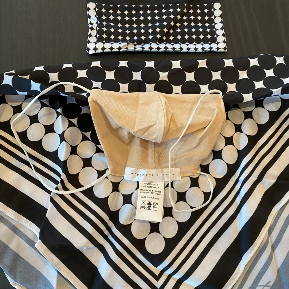 Argemiro Sierra Black & White Dot Print Face Mask Silky Bandana New